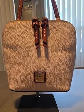 Dooney & Bourke Peach Pebbled Leather Crossbody with Tan Trim